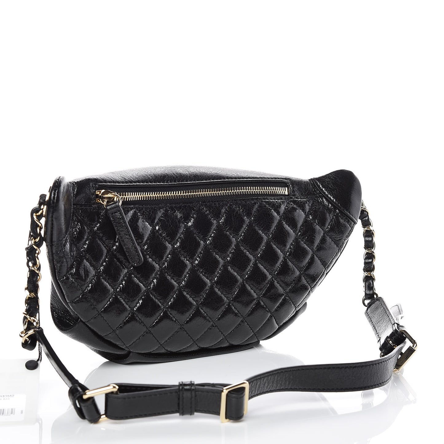 Crumpled Glazed Lambskin Quilted Waist Bag Fanny Pack Black