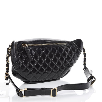 Chanel Crumpled Glazed Lambskin Quilted Waist Bag Fanny Pack Black 3 of 9