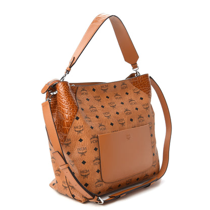 MCM Visetos Calfskin Crocodile Embossed Large Klara Hobo Cognac 3 of 10