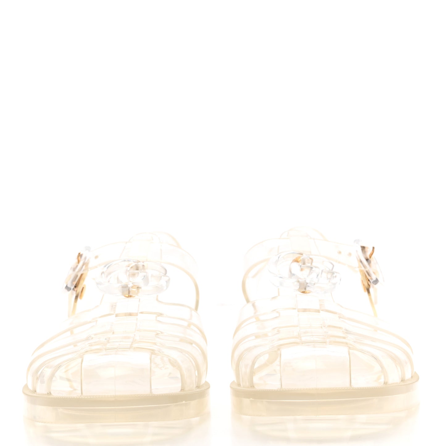 Shiny Rubber Double G Buckle Strap Sandals 38 Transparent