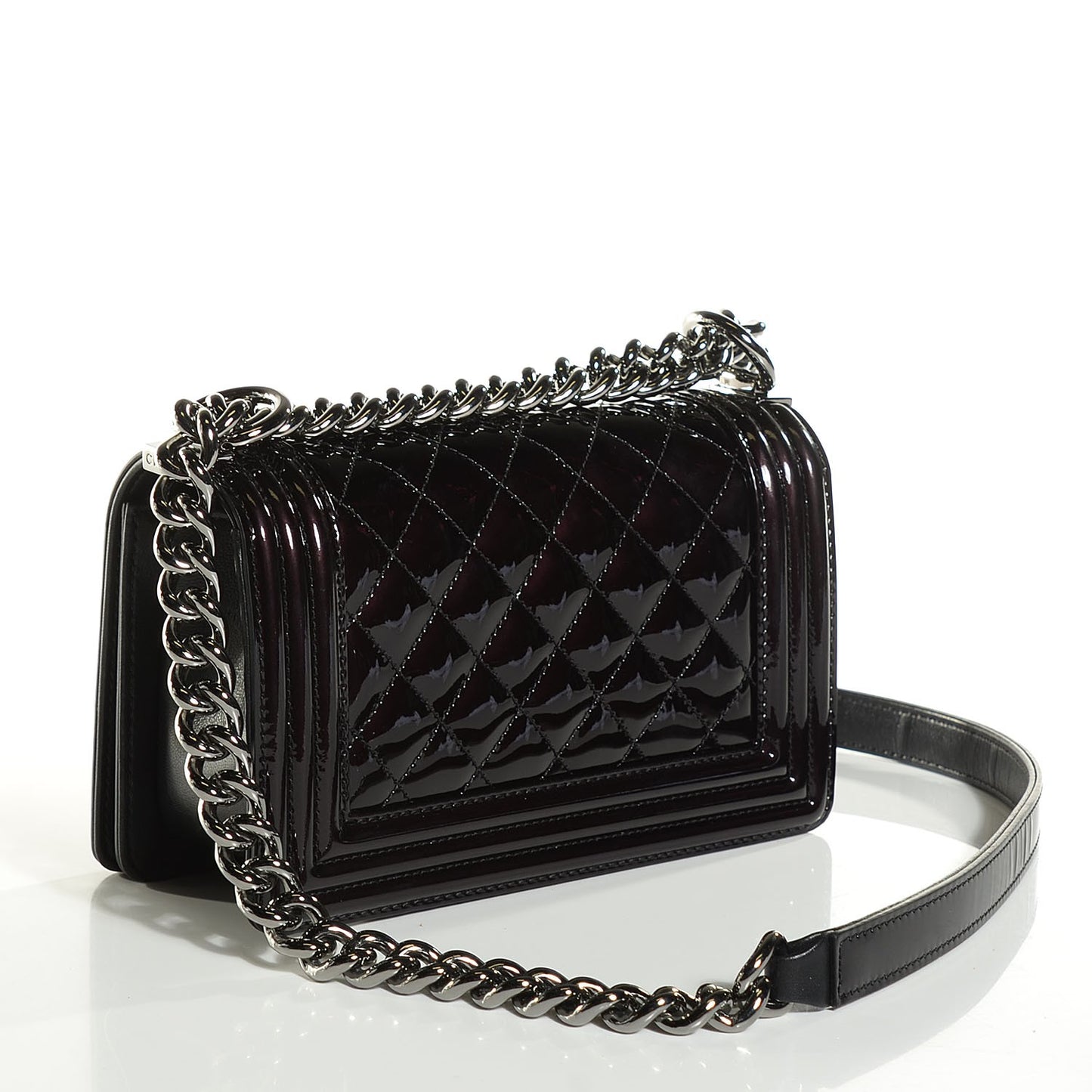 Patent Calfskin Quilted Small Boy Flap Black