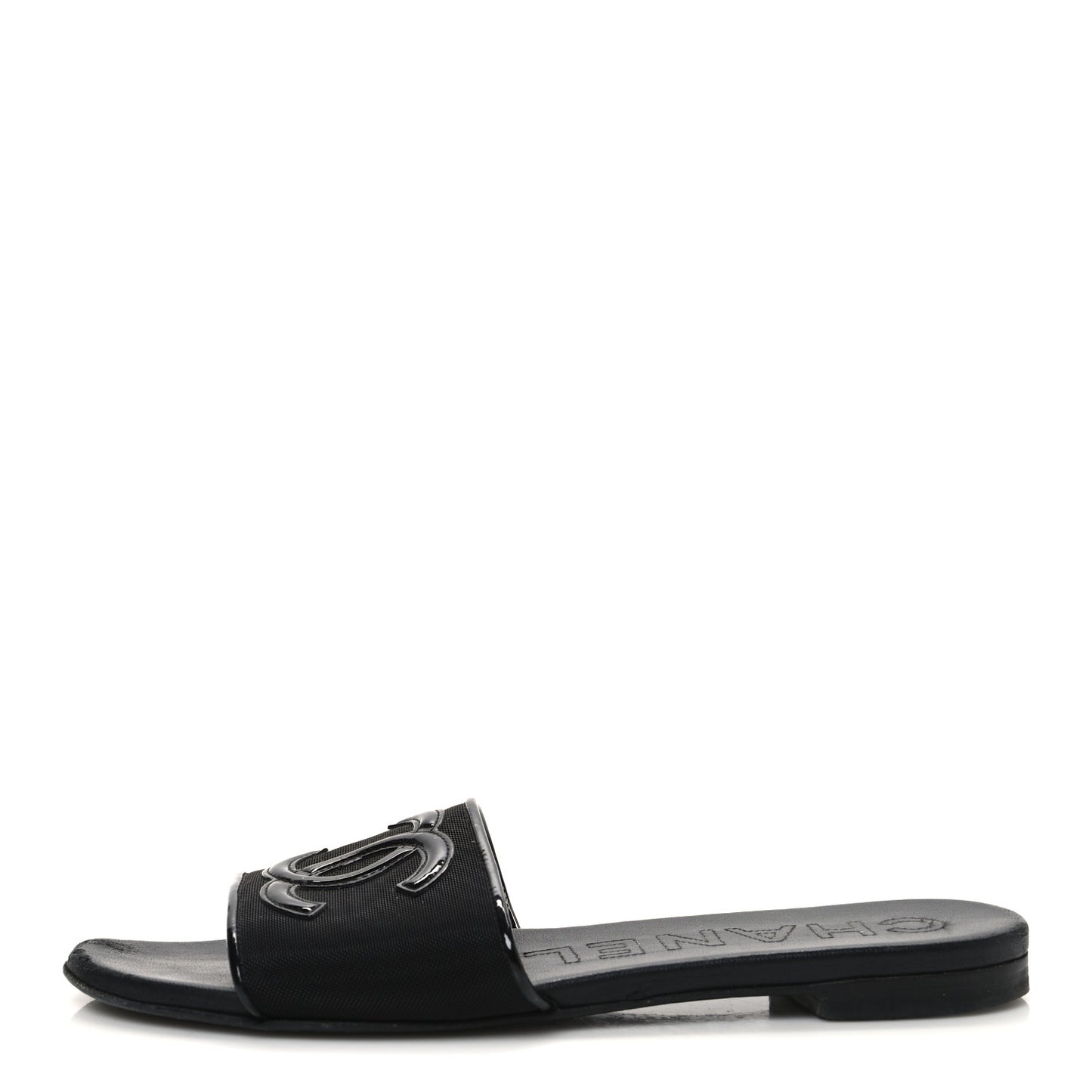 Mesh Patent Calfskin CC Mules 36.5 Black