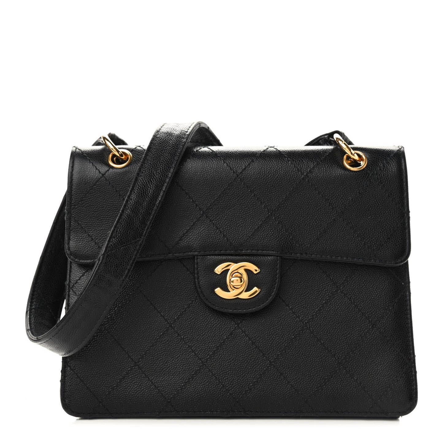 Caviar Flap Shoulder Bag Black