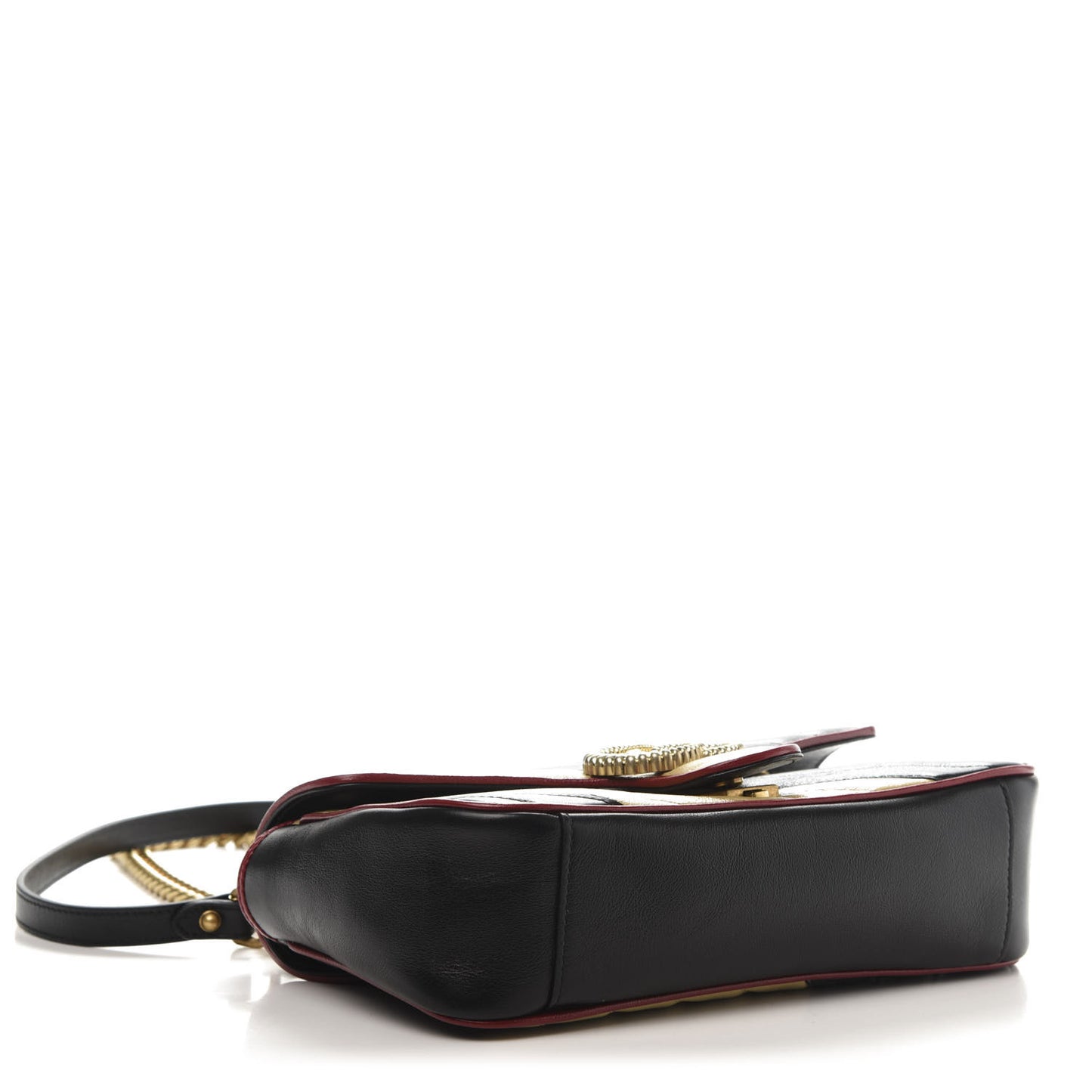Vintage Effect Calfskin Matelasse Diagonal Striped Small Torchon GG Marmont Shoulder Bag Black Beige