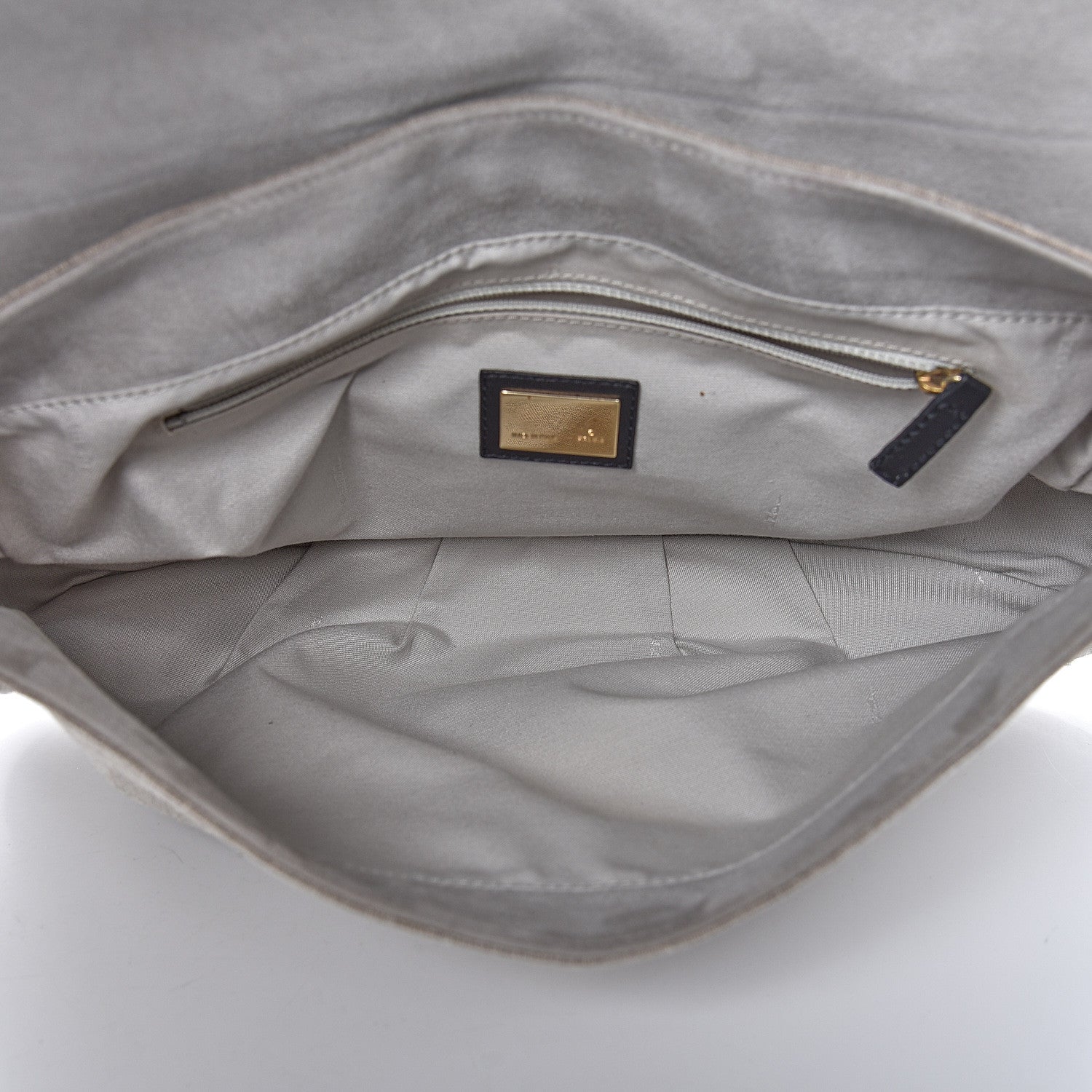 Fendi Linen Embroidered Mia Shoulder Flap Beige Black 5 of 15