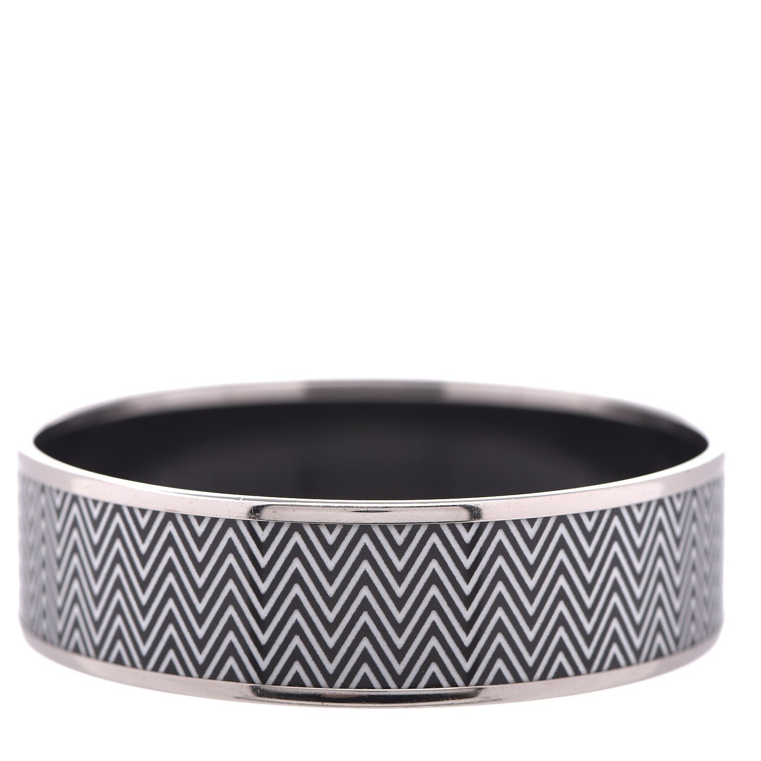 Hermes Enamel Printed Chevron Wide Bracelet 65 Black 1 of 7