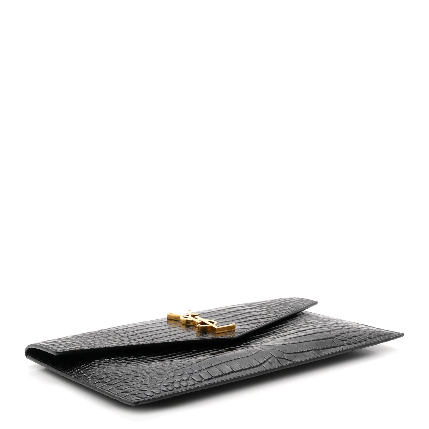 Saint Laurent Calfskin Crocodile Embossed Uptown Monogram Pouch Black 4 of 7