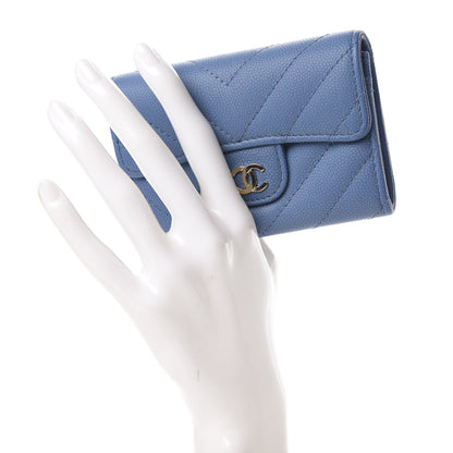 Chanel Caviar Chevron Quilted Flap Card Holder Blue 2 of 9