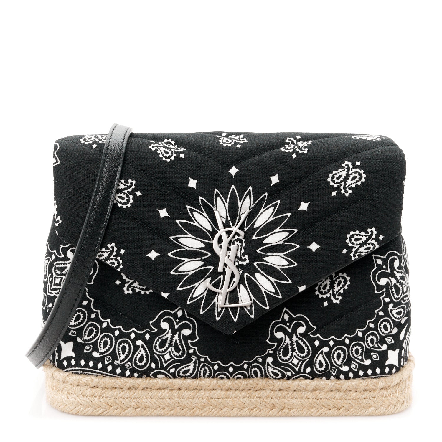 Saint Laurent Cotton Bandana Y Quilted Monogram Toy Loulou Crossbody Bag Black White 1 of 11