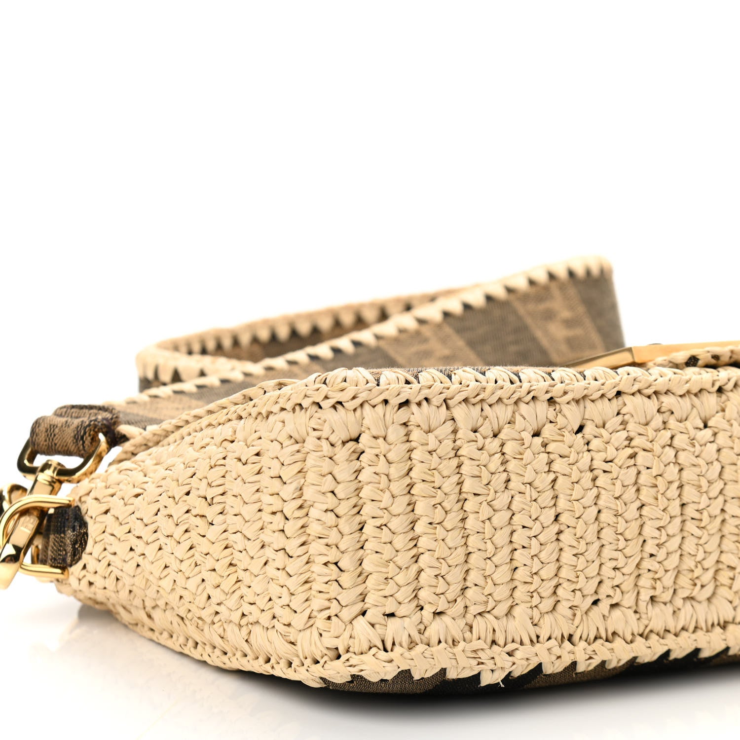 Fendi Fabric Jacquard Raffia Straw Pequin Gingham Woven Baguette Beige Black Natural 8 of 9