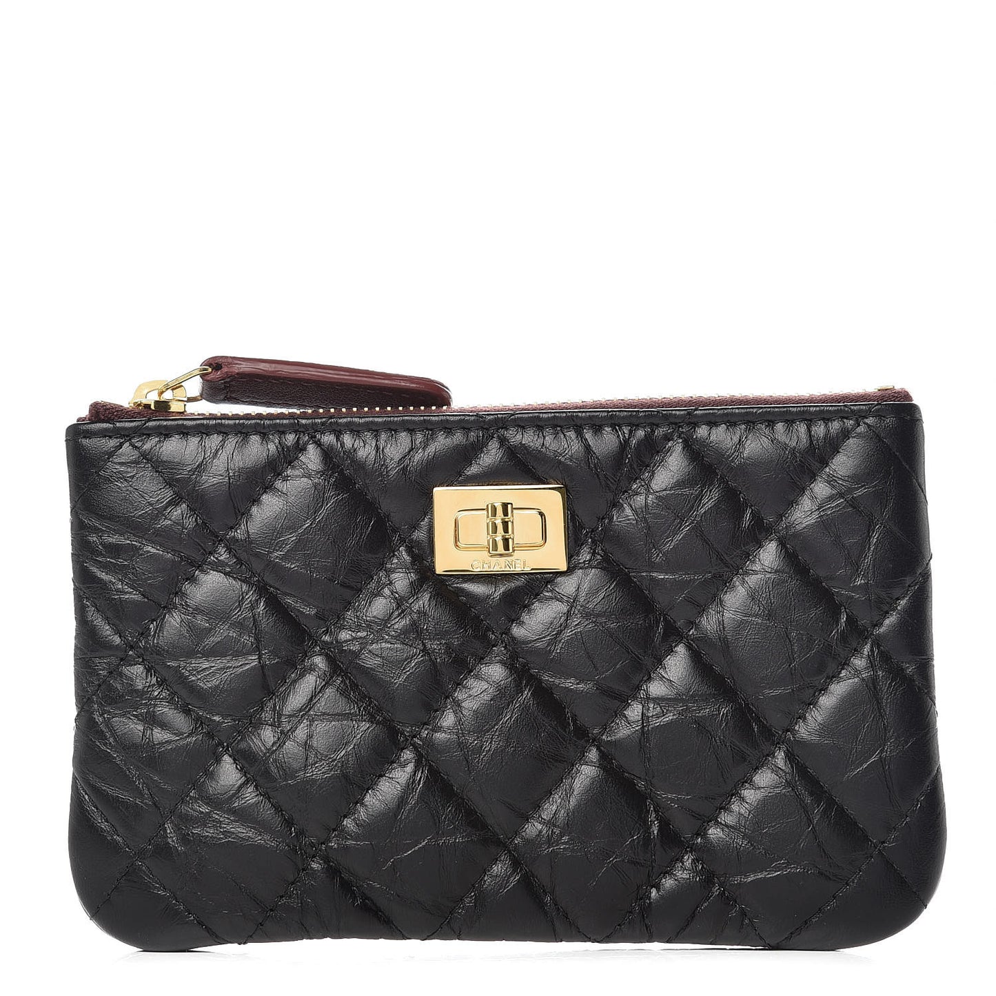 Aged Calfskin Quilted Small Reissue Cosmetic Case Black