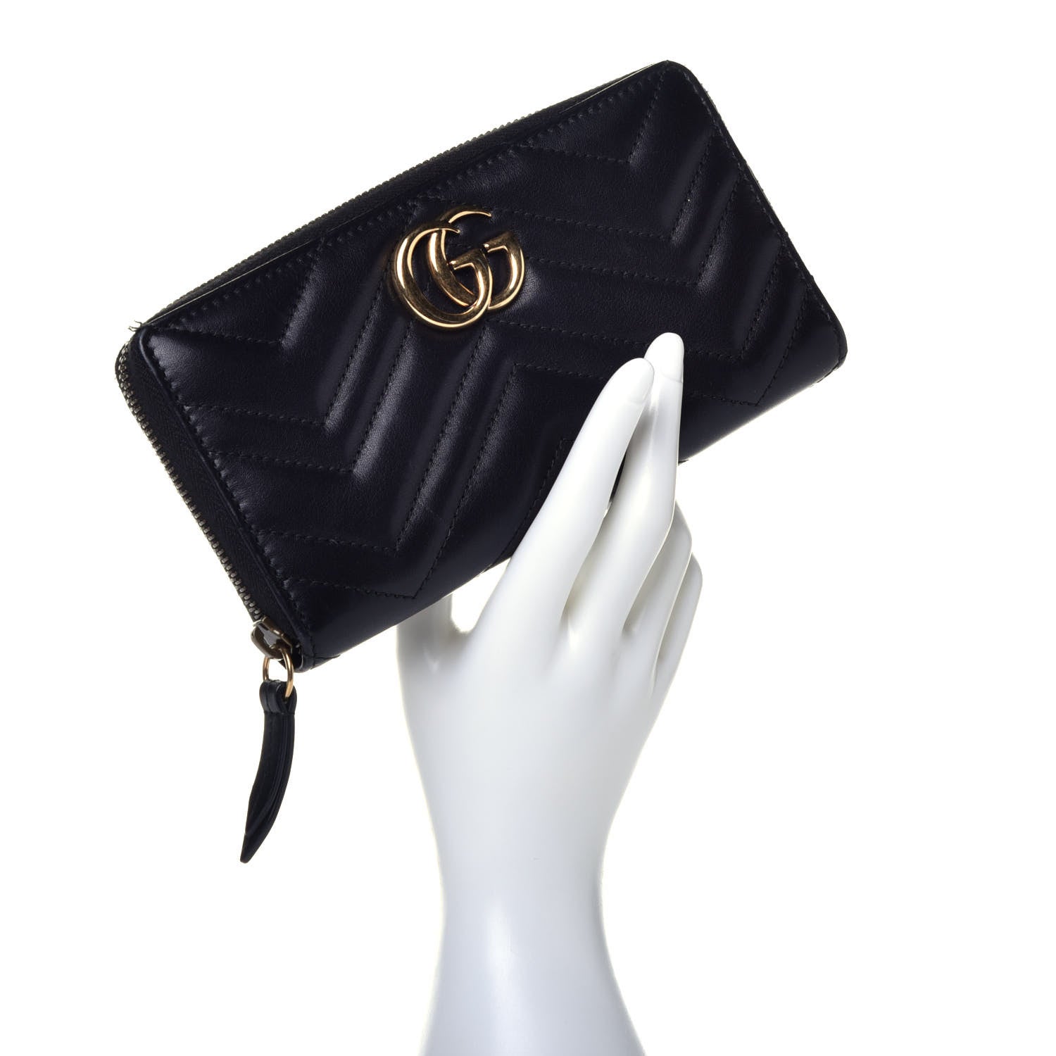 Gucci Calfskin Matelasse GG Marmont Zip Around Wallet Black 2 of 6