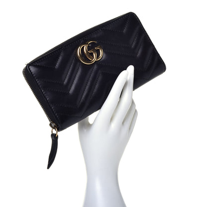 Gucci Calfskin Matelasse GG Marmont Zip Around Wallet Black 2 of 6