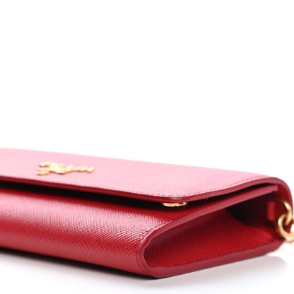 Prada Saffiano Metal Oro Chain Wallet Fuoco 8 of 8