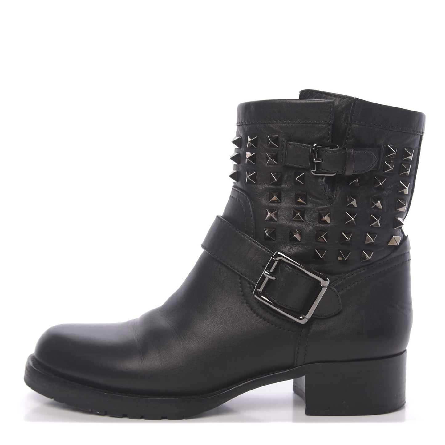 Calfskin Rockstud 30mm Biker Boots 38.5 Black