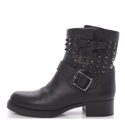 Valentino Garavani Calfskin Rockstud 30mm Biker Boots 38.5 Black 1 of 9