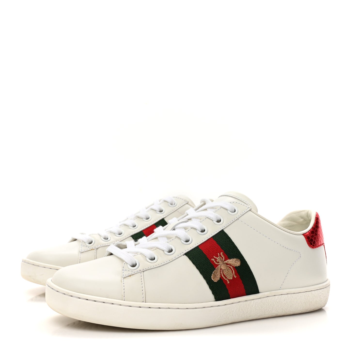 Calfskin Ayers Bee Embroidered Womens Ace Sneakers 37 White Red Flame Green