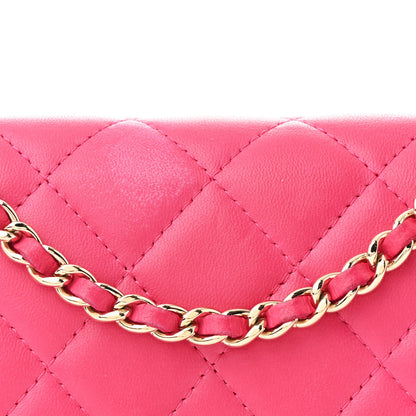 Chanel Lambskin Quilted Wallet On Chain WOC Fuchsia 9 of 17