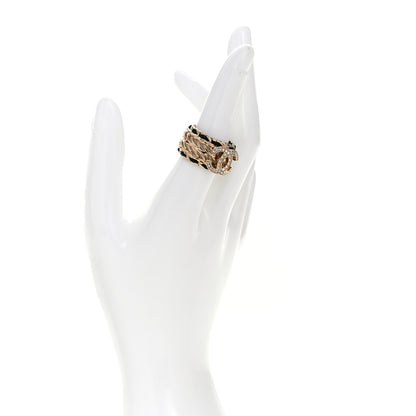 Chanel Metal Crystal Lambskin CC Ring 54 7 Gold Black 2 of 5