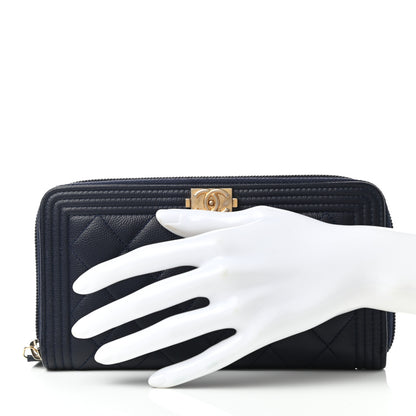 Chanel Caviar Quilted Boy Long Zip Around Wallet Navy 2 of 9