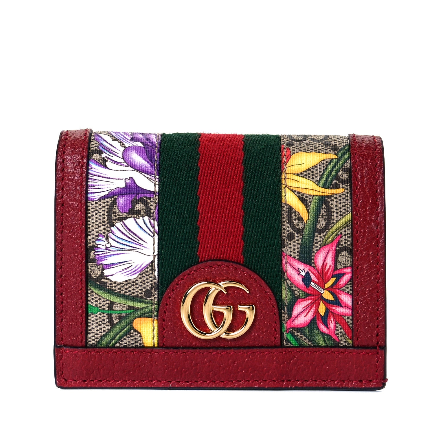 Gucci GG Supreme Monogram Flora Web Ophidia Card Case Red 1 of 8
