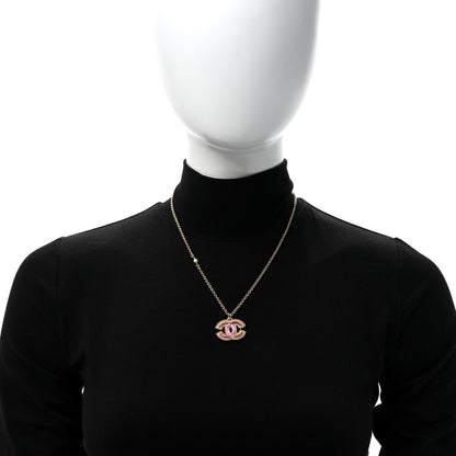 Chanel Metal Enamel Pearl CC Chain Necklace Pendant Gold Pink 2 of 5