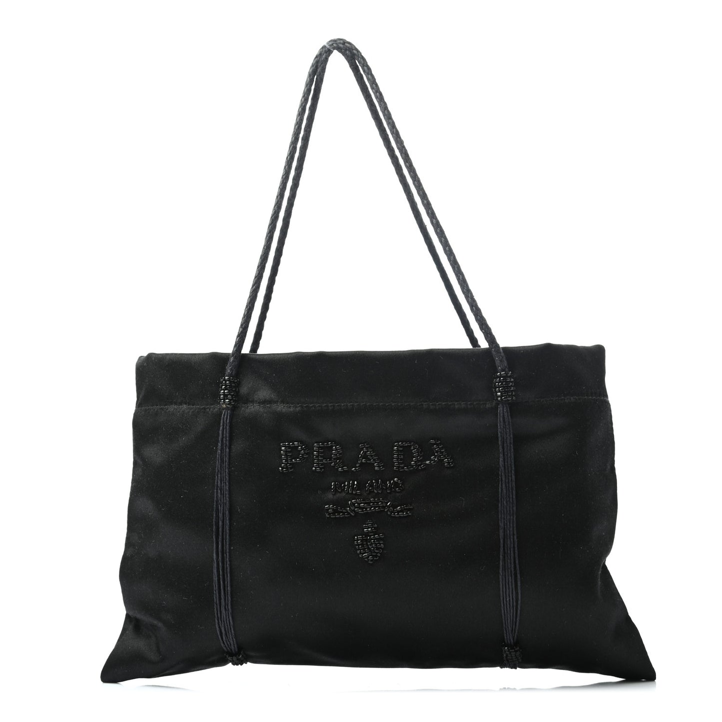 Satin Beaded Mini Tote Bag Black