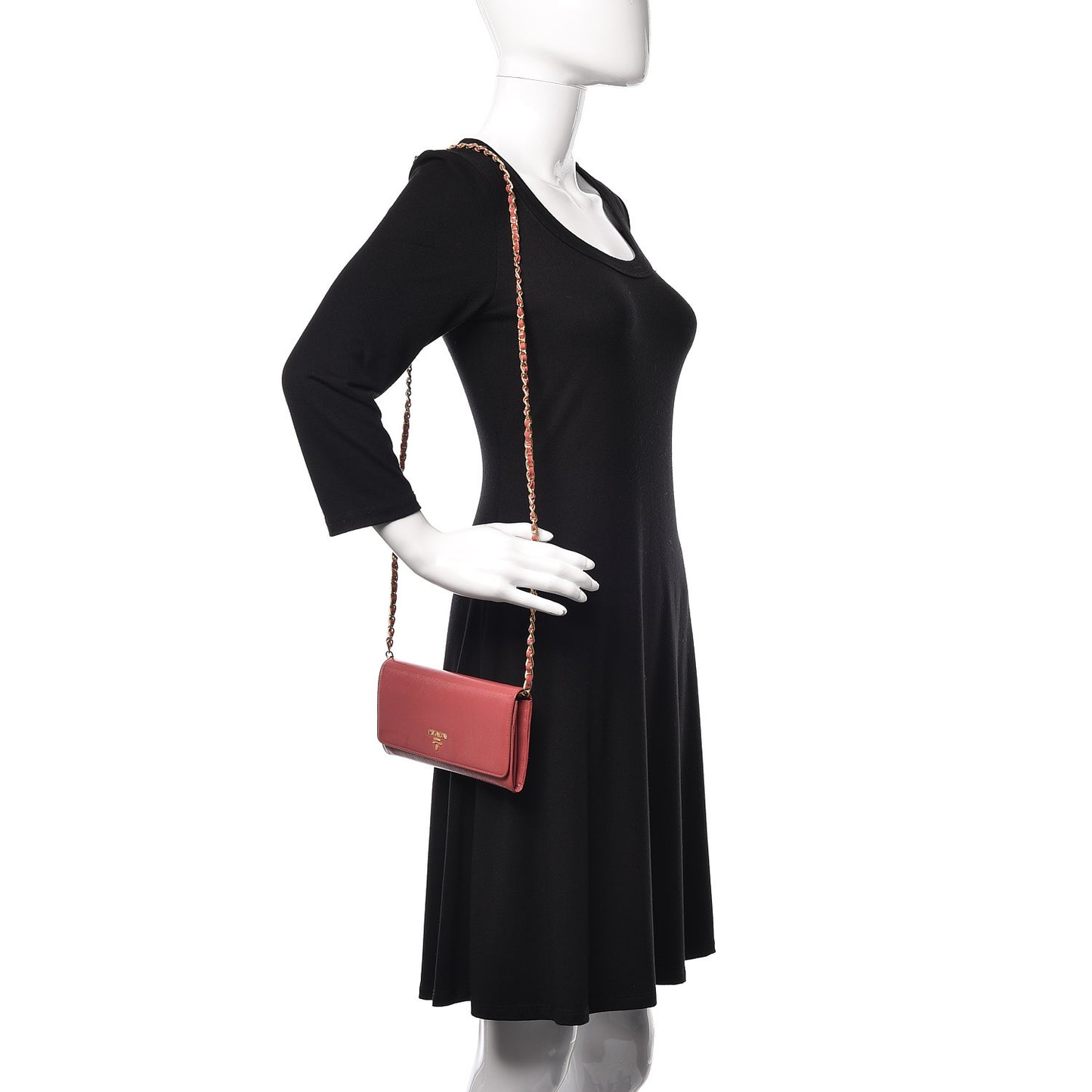 Saffiano Vernice Metal Oro Chain Wallet