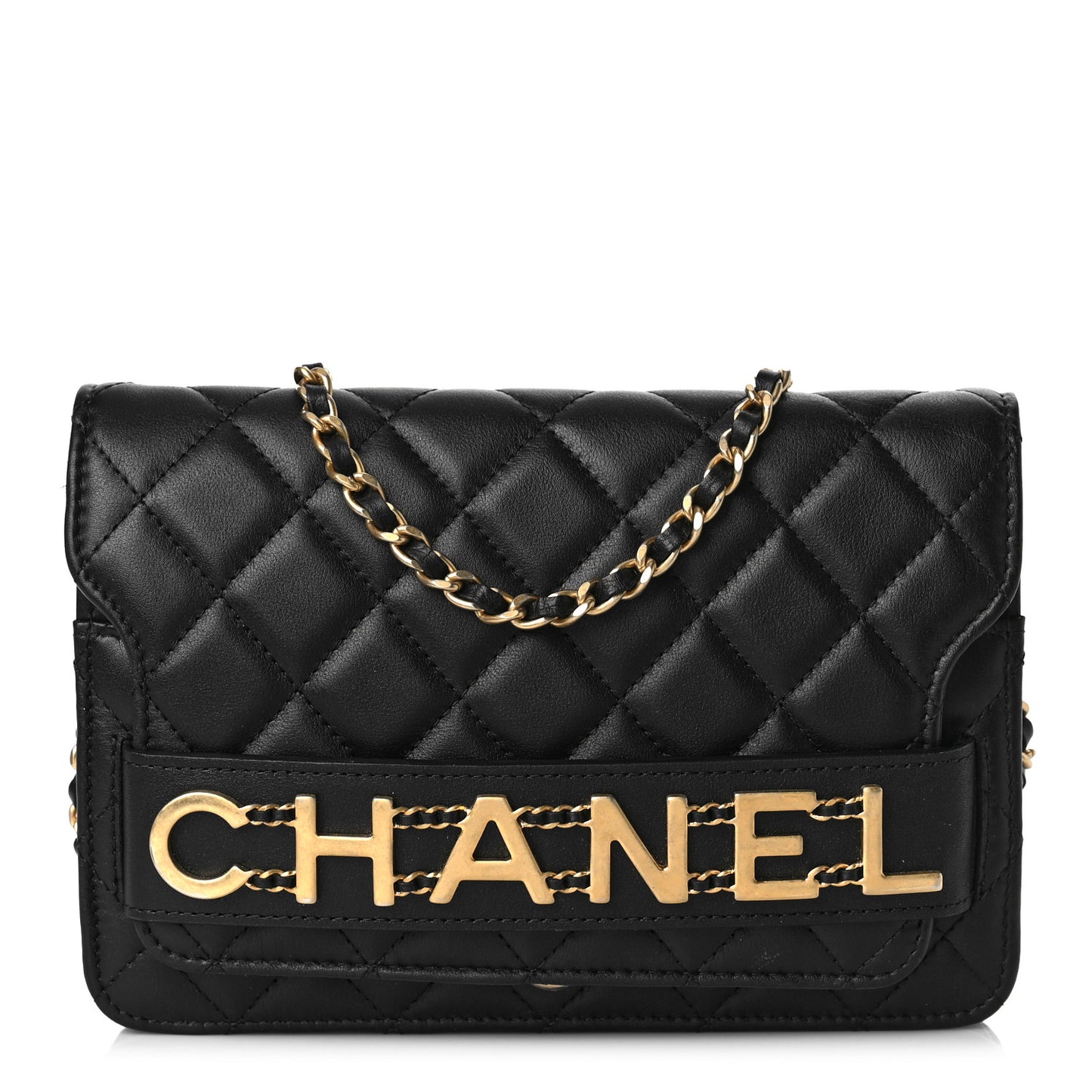 Calfskin Quilted Enchained Wallet On Chain WOC Black