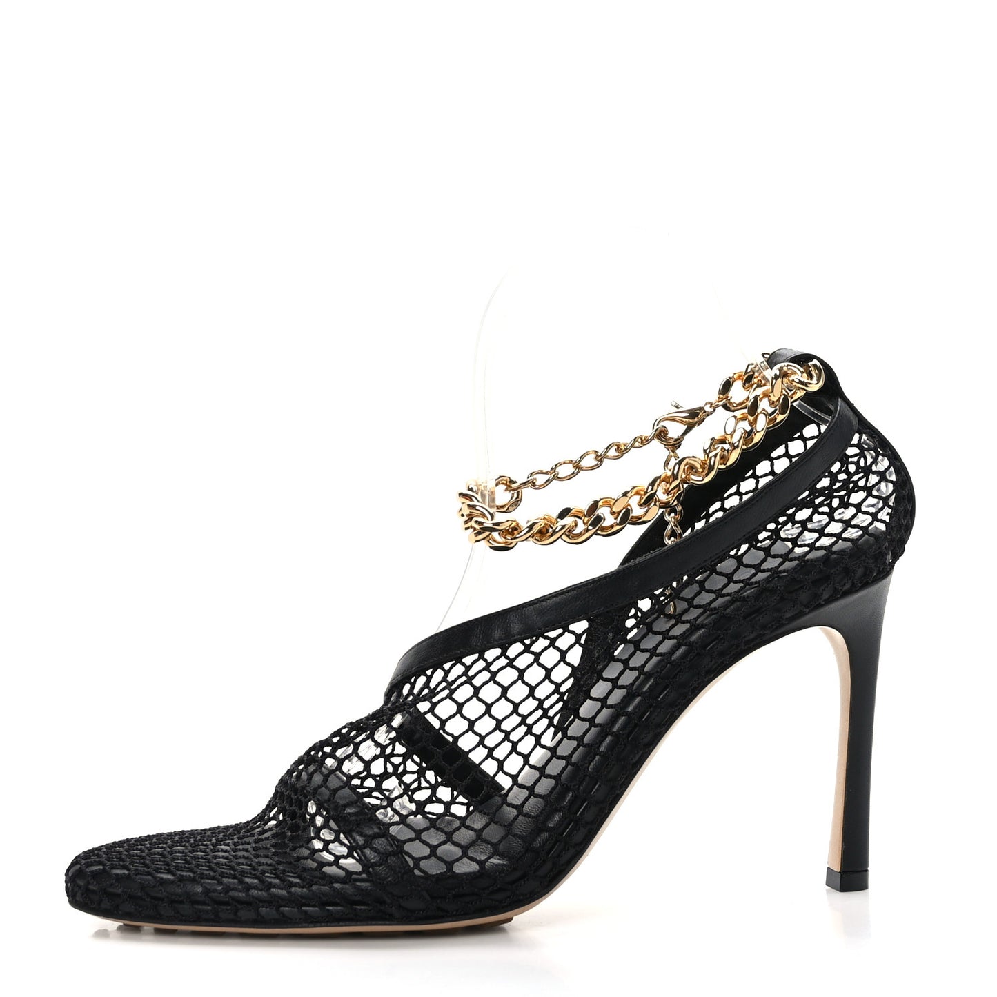 Mesh Nappa Chunky Chain Sandals 39 Black