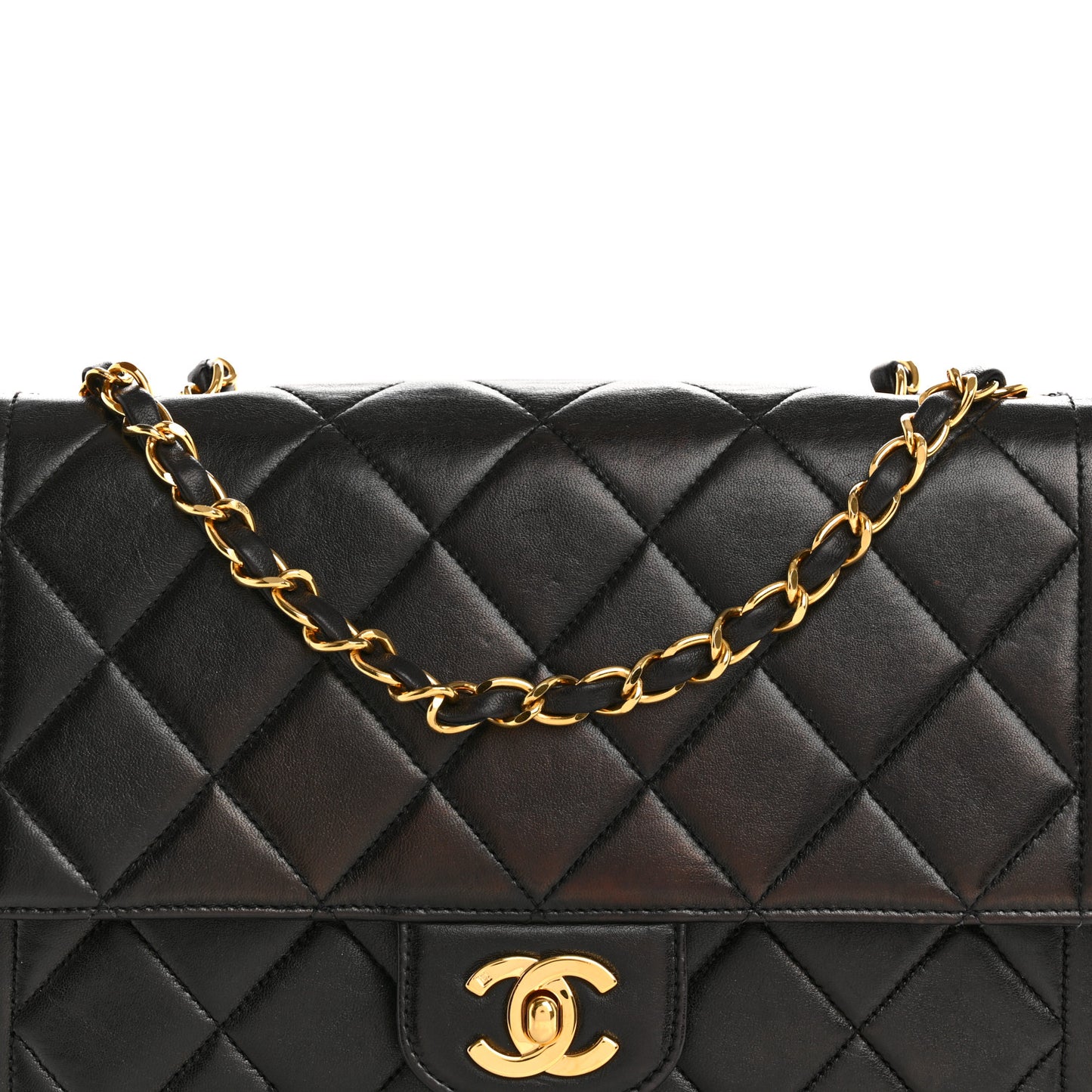 Lambskin Quilted Medium Single Flap Black