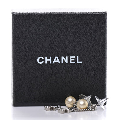 Chanel Crystal CC Pearl Drop Earrings Silver 4 of 4