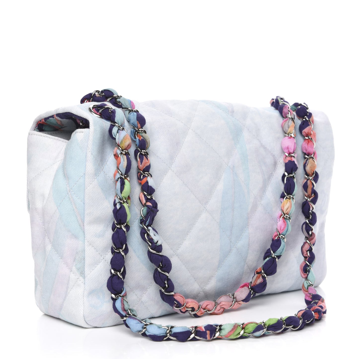 Canvas Quilted Printed Flap White Multicolor