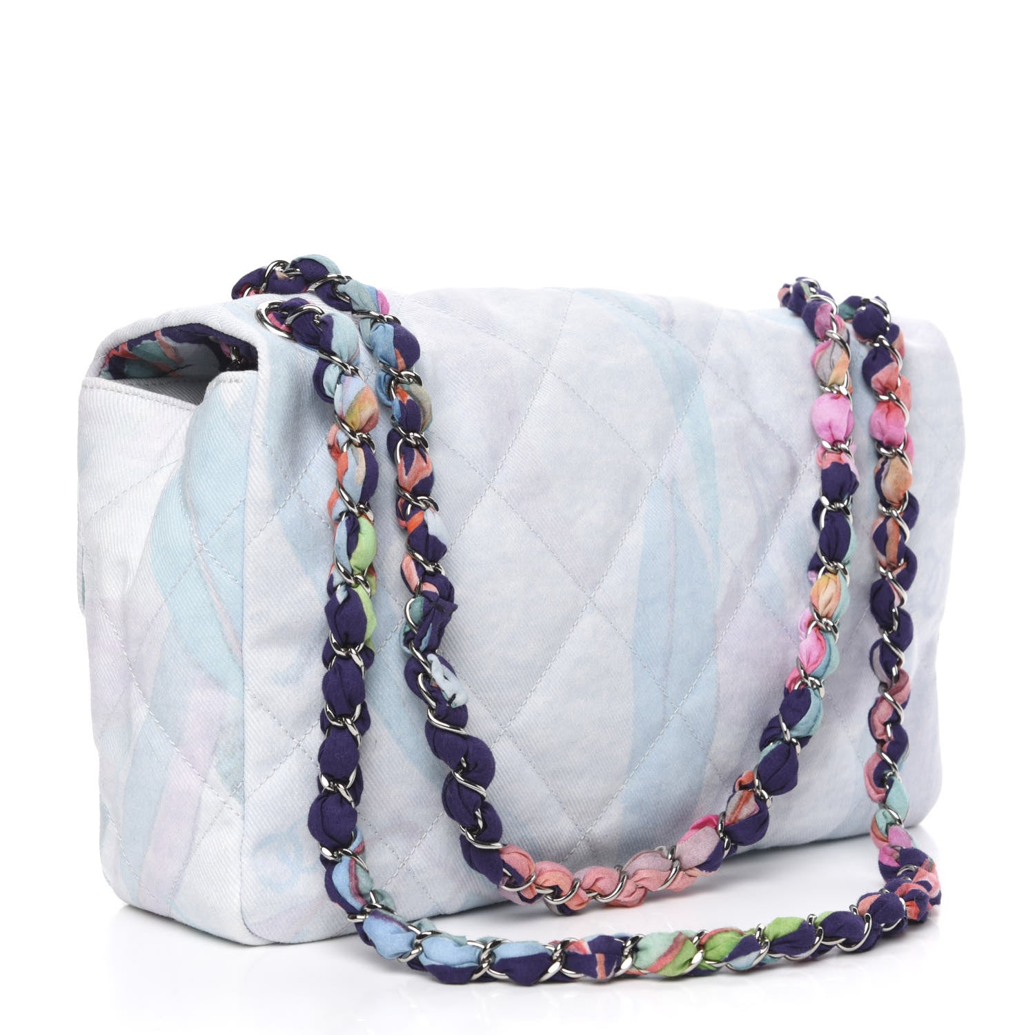 Chanel Canvas Quilted Printed Flap White Multicolor 3 of 10