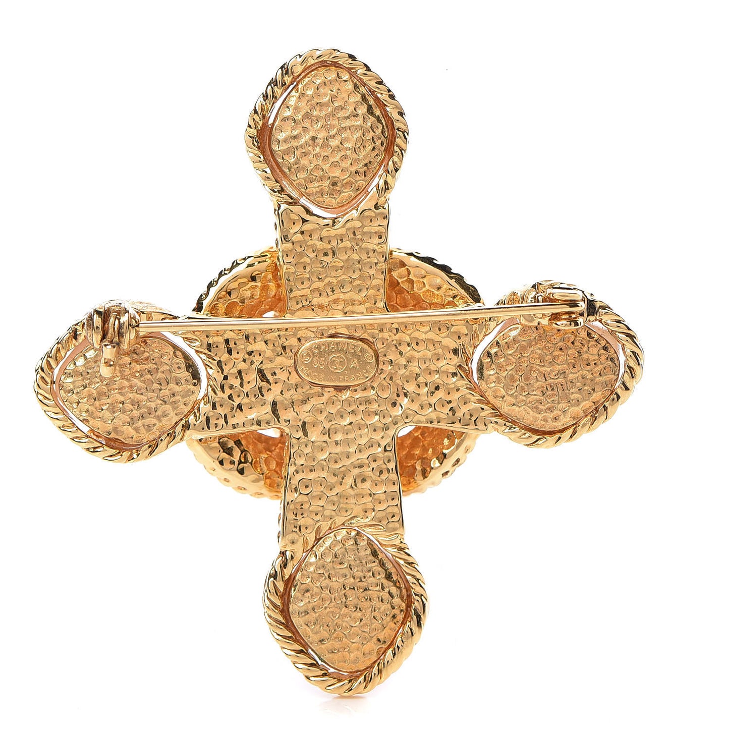 Pearl CC Cross Brooch Gold