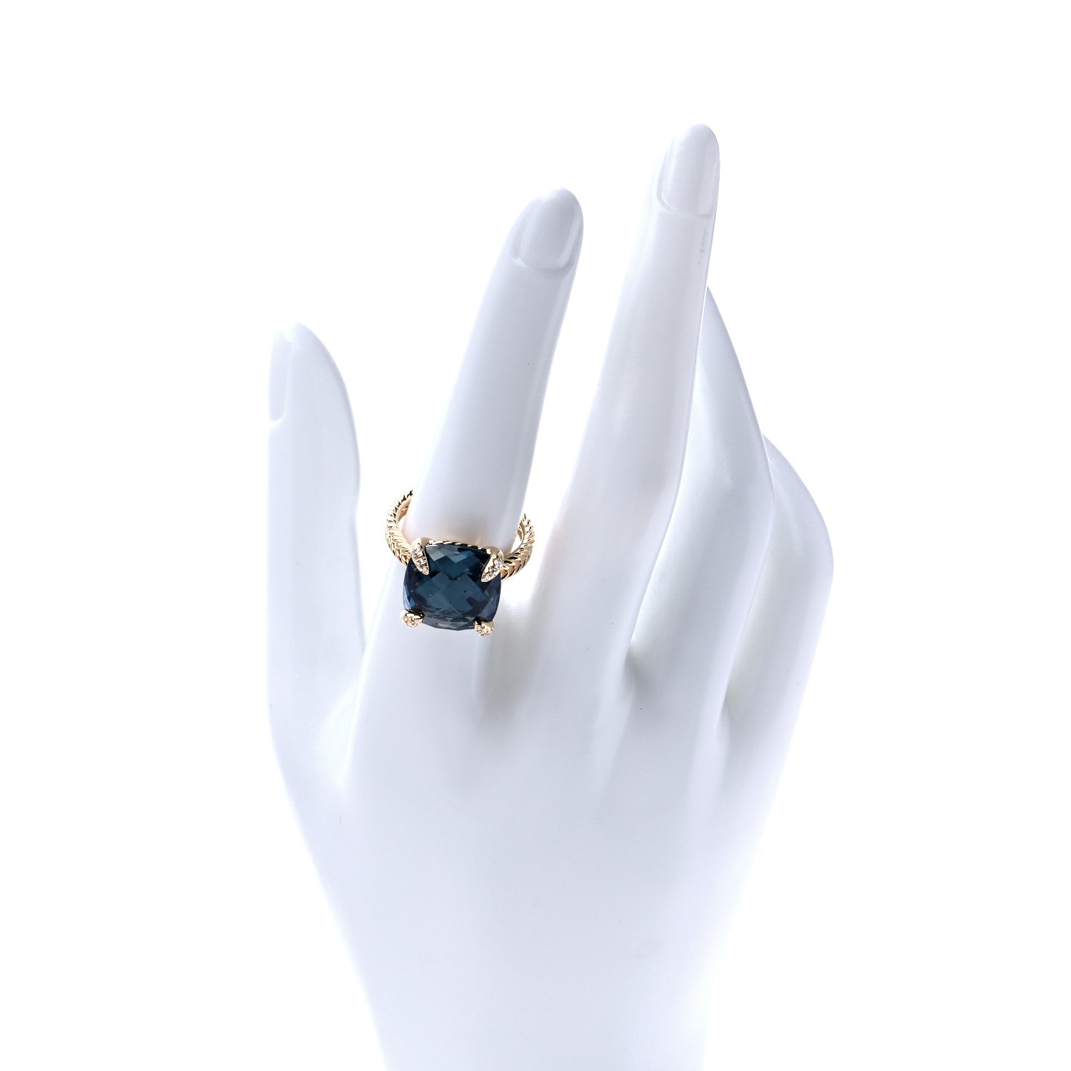 David Yurman 18K Yellow Gold Diamond Hampton Blue Topaz 14mm Chatelaine Ring 57 8 2 of 8