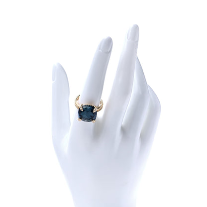 David Yurman 18K Yellow Gold Diamond Hampton Blue Topaz 14mm Chatelaine Ring 57 8 2 of 8