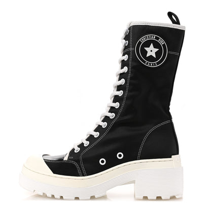 Christian Dior Technical Fabric Calfskin Womens D-Rise 35mm Tall Boots 36 Black White 1 of 9