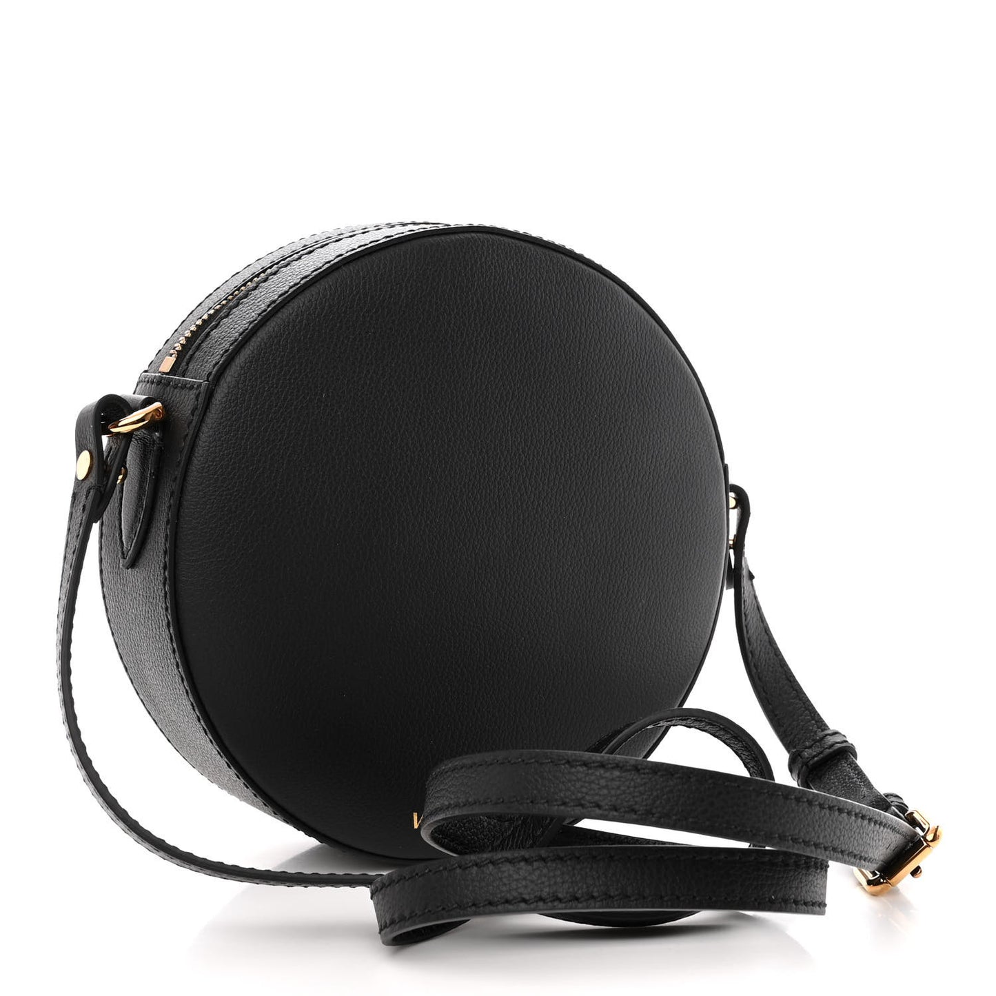 Grained Calfskin Mini La Medusa Disco Round Crossbody Bag Black