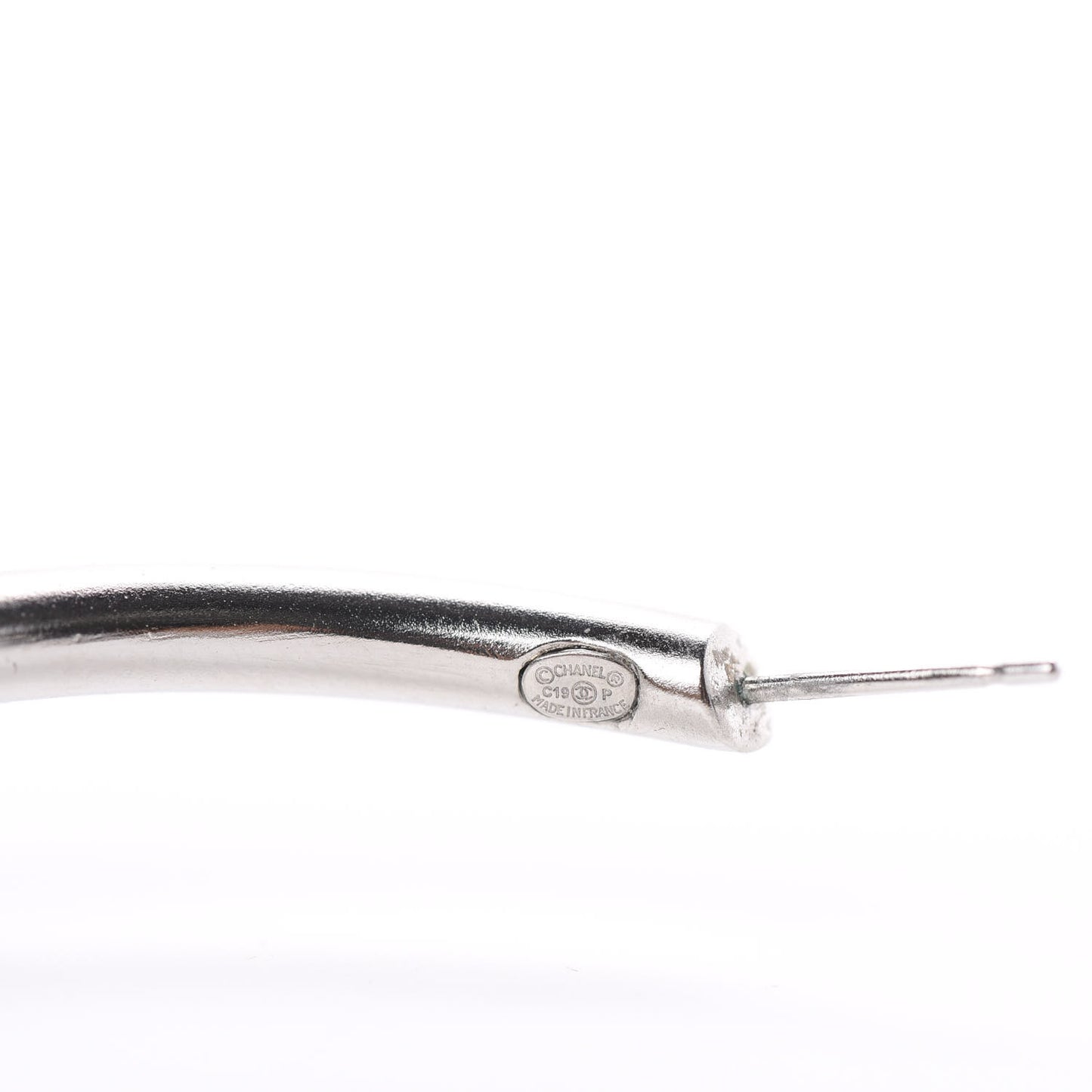 Crystal CC Hoop Drop Earrings Silver Blue