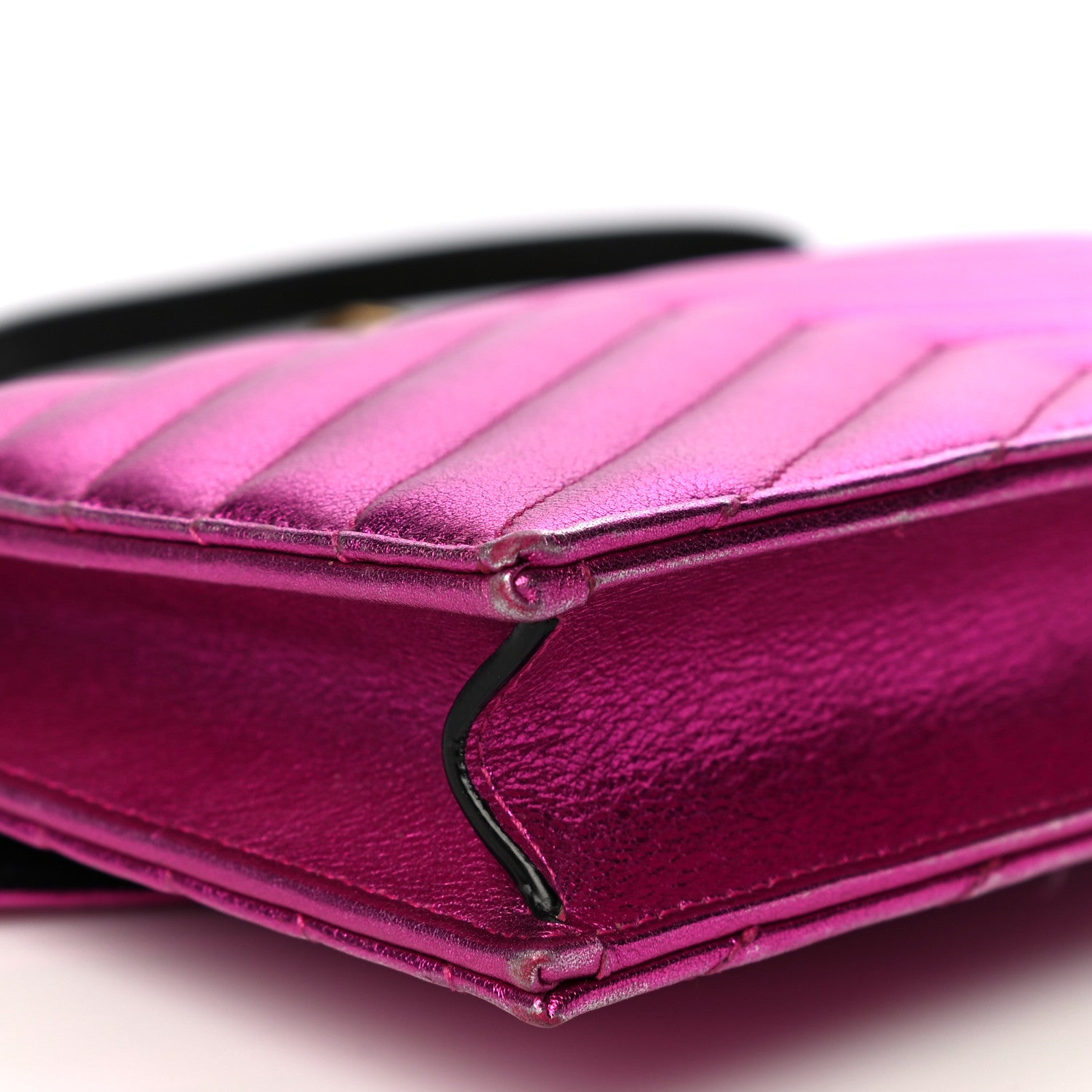 Saint Laurent Metallic Calfskin Matelasse Chevron Monogram Envelope Chain Wallet Fuchsia 10 of 15