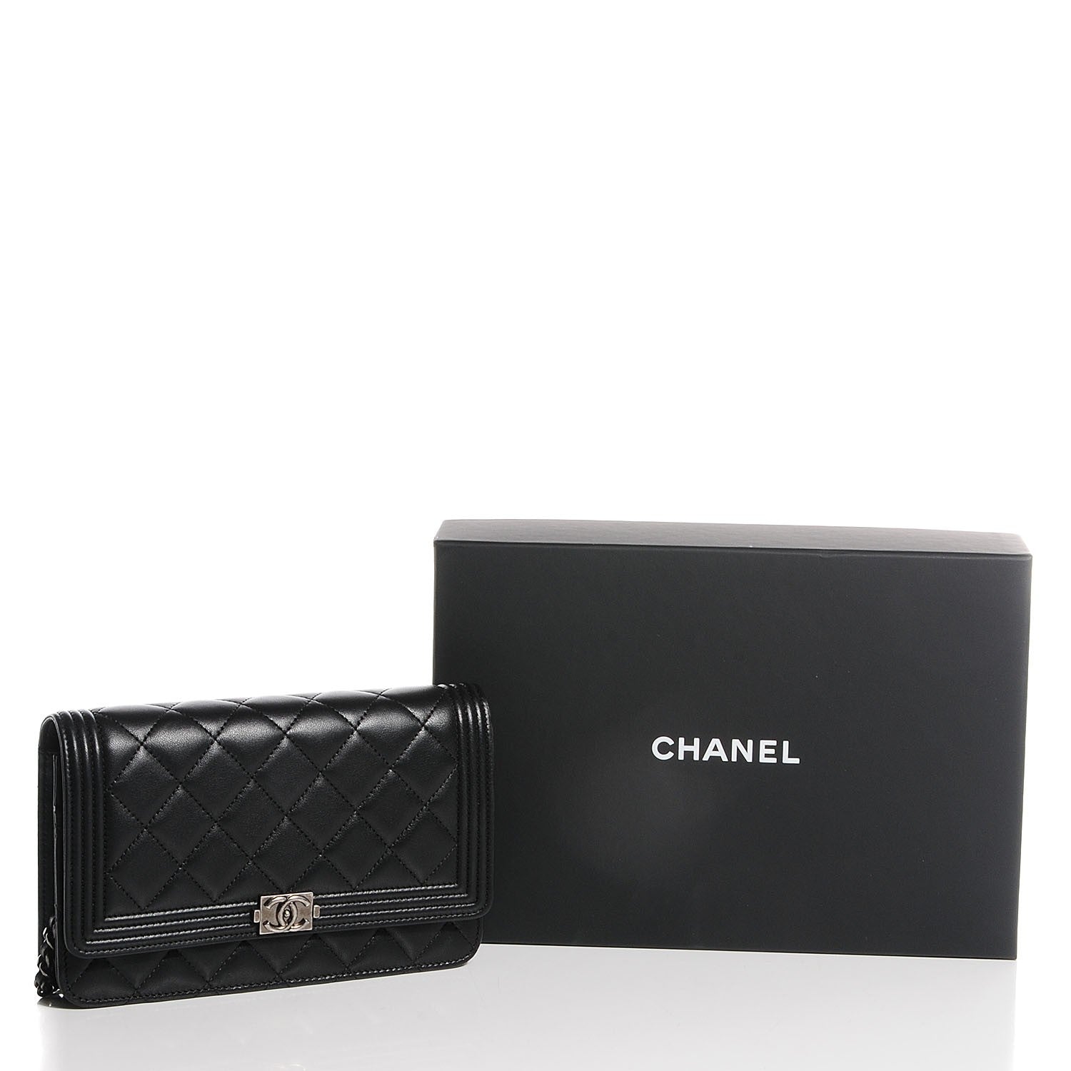 Chanel Lambskin Quilted Boy Wallet On Chain WOC Black 9 of 9
