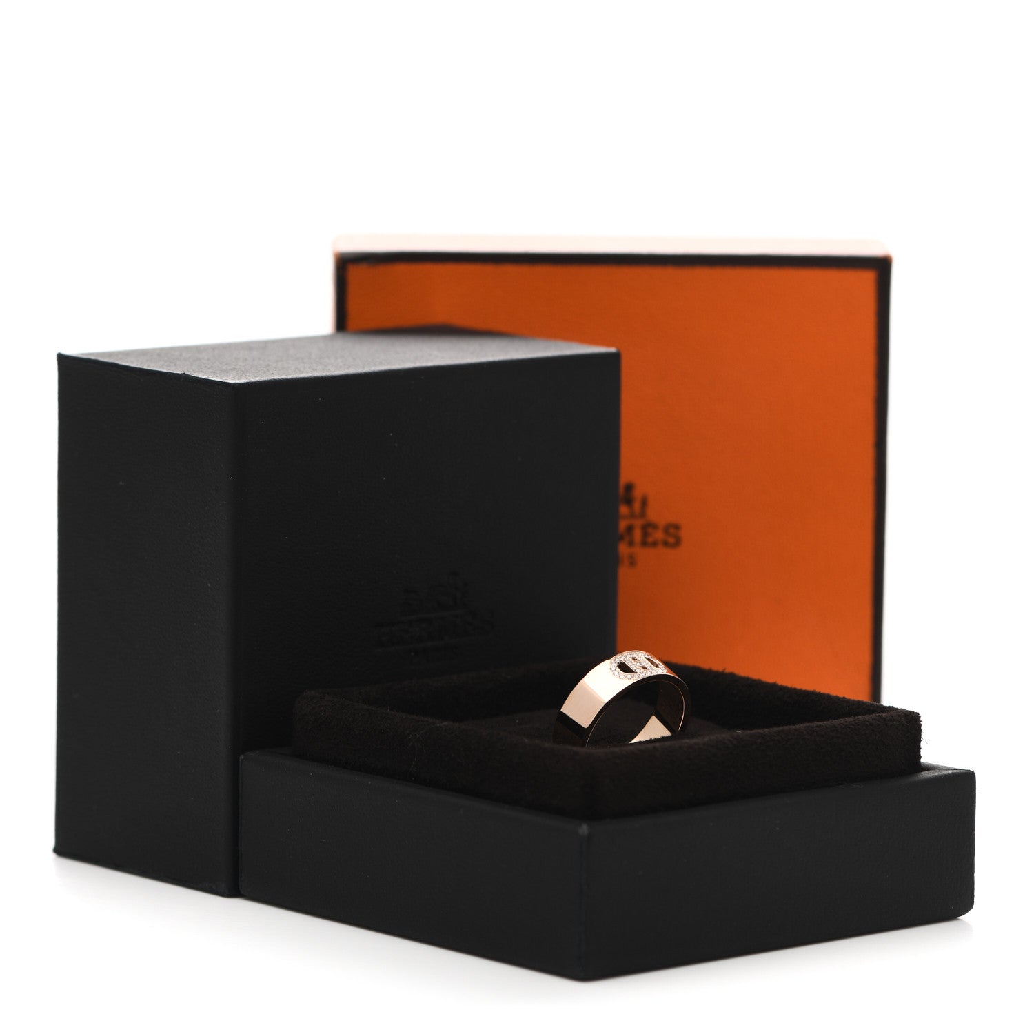 Hermes 18K Rose Gold Diamond PM H D'Ancre Ring 49 4.75 5 of 5