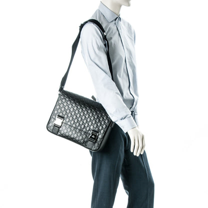 Gucci Guccissima Signature Medium Double Buckle Flap Messenger Bag Black 2 of 7