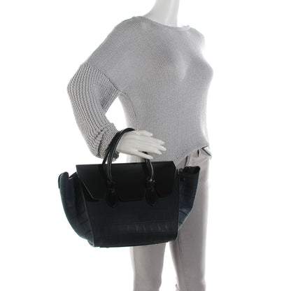 Celine Smooth Calfskin Nubuck Crocodile Embossed Small Tie Knot Tote Navy 2 of 7