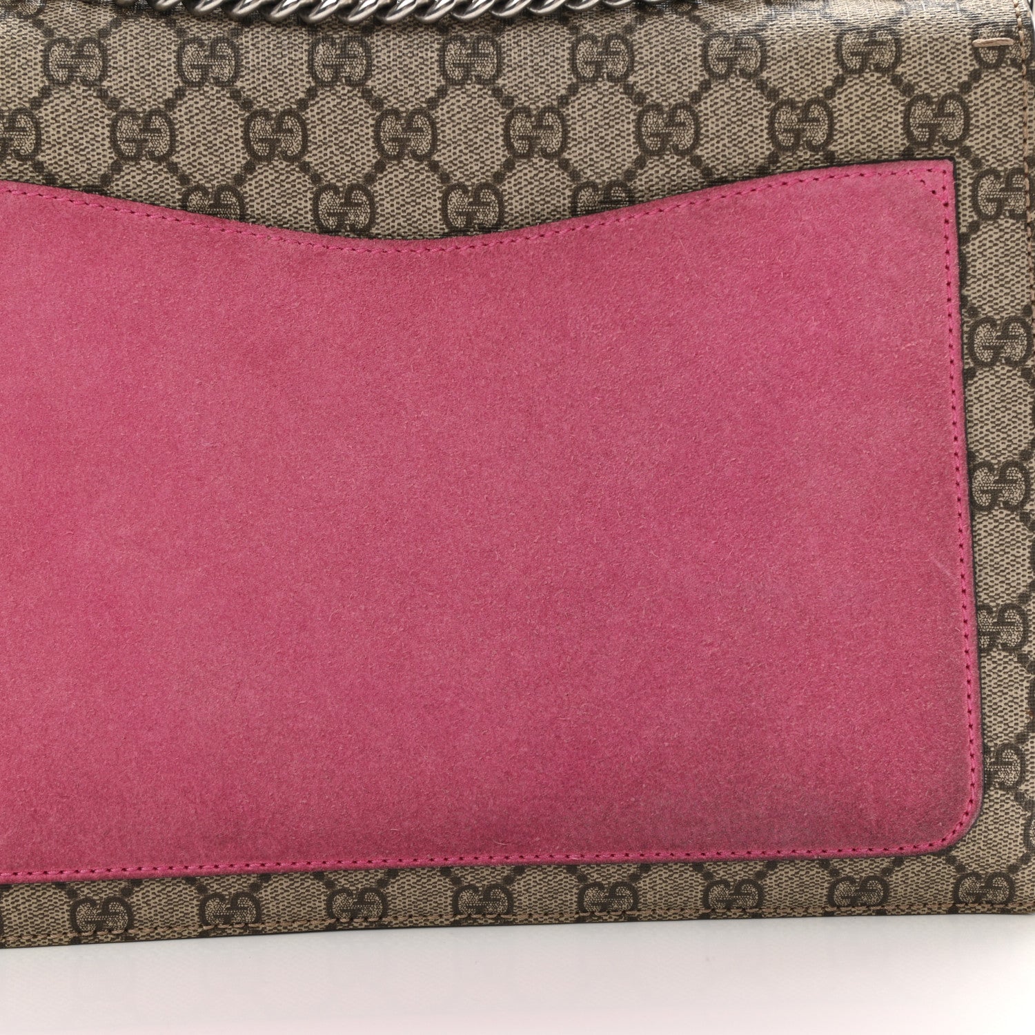 Gucci GG Supreme Monogram Suede Pierced Heart Embroidered Medium Dionysus Shoulder Bag Beige Ebony Pink Tropical Flower 14 of 18