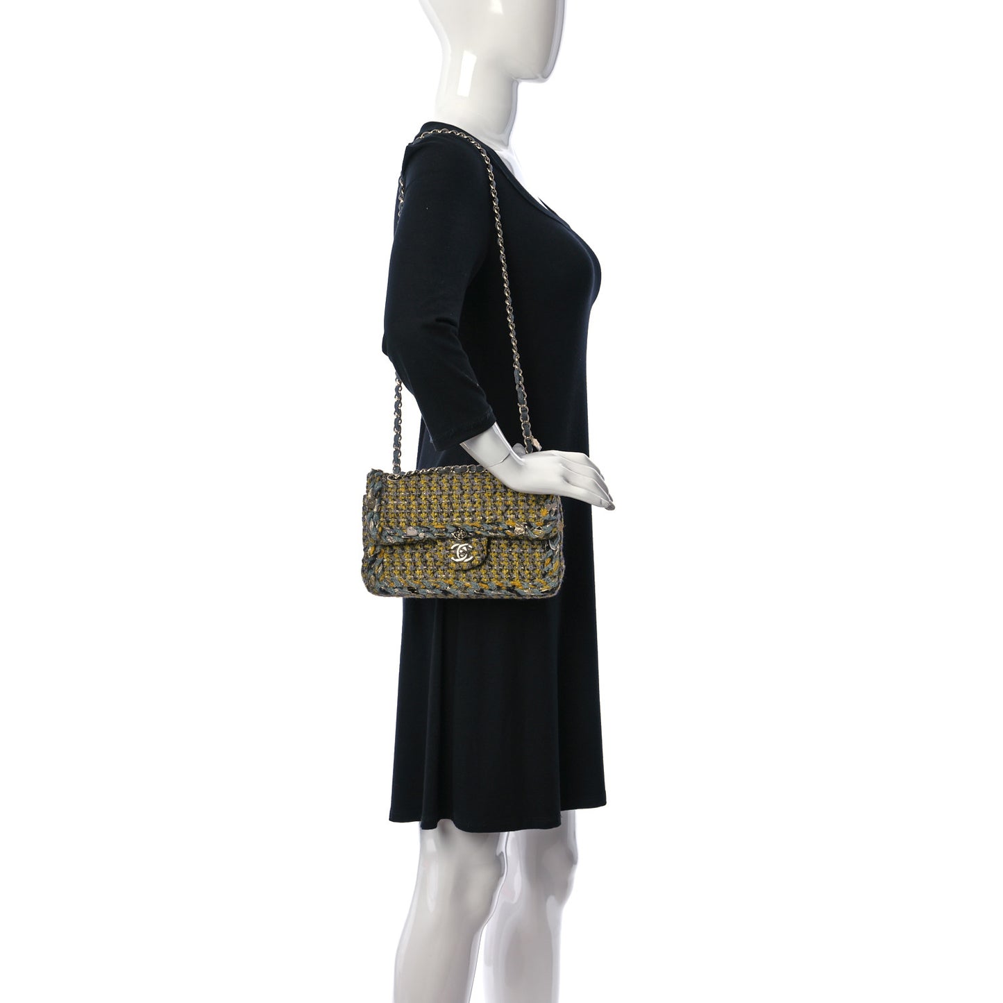 Tweed Braided Charms Small Flap Yellow Grey Black