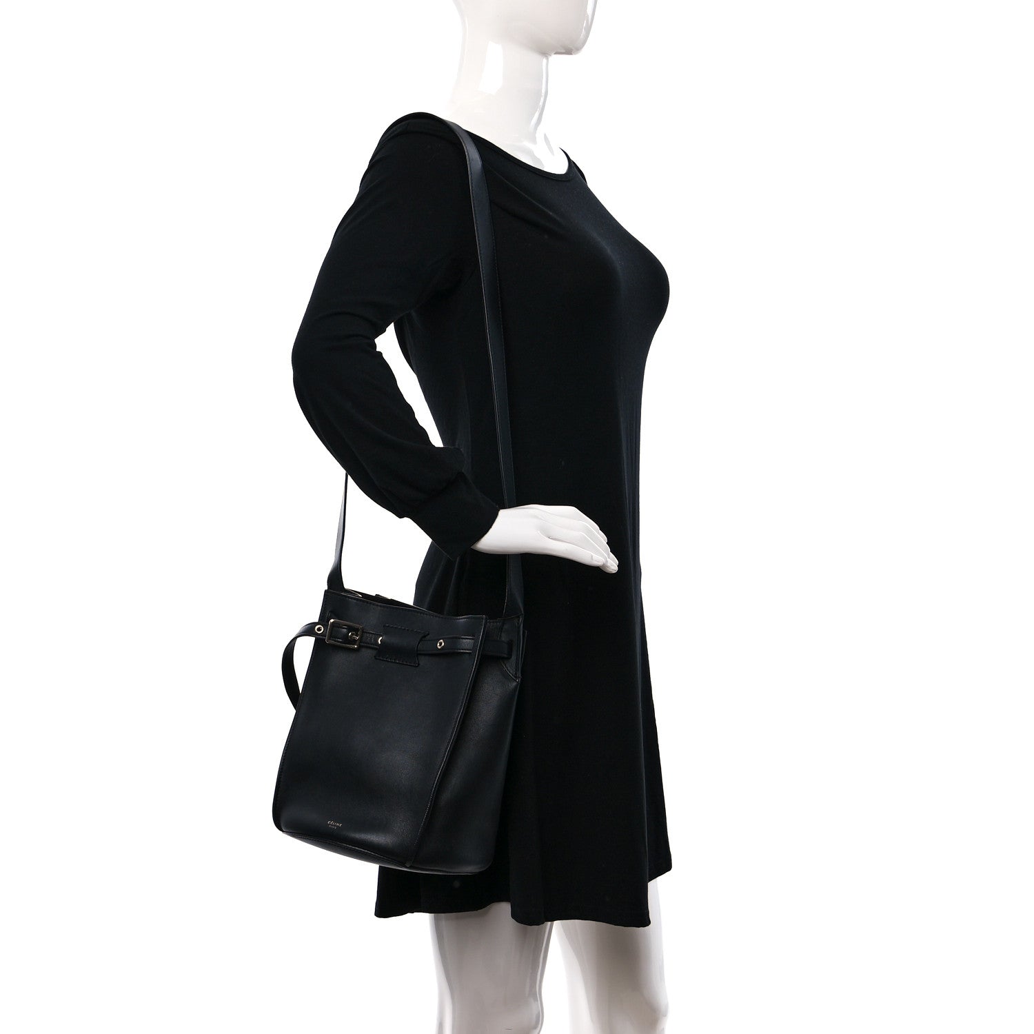Celine Supple Grained Calfskin Long Strap Big Bag Bucket Black 2 of 10