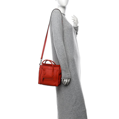 Celine Drummed Calfskin Nano Luggage Red 2 of 17