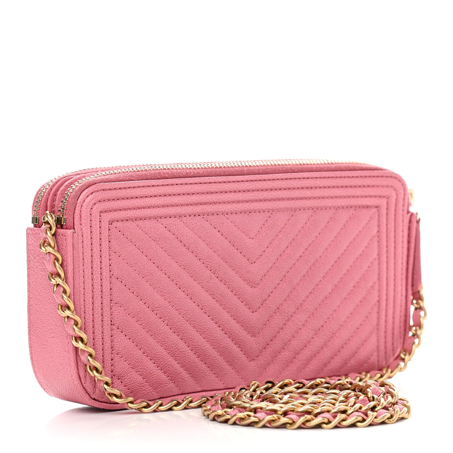 Chanel Caviar Chevron Small Boy Clutch With Chain Pink 3 of 11